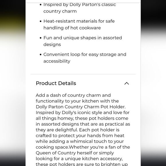 Dolly Parton Guitar Country Pot Holder - Picture 4 of 7